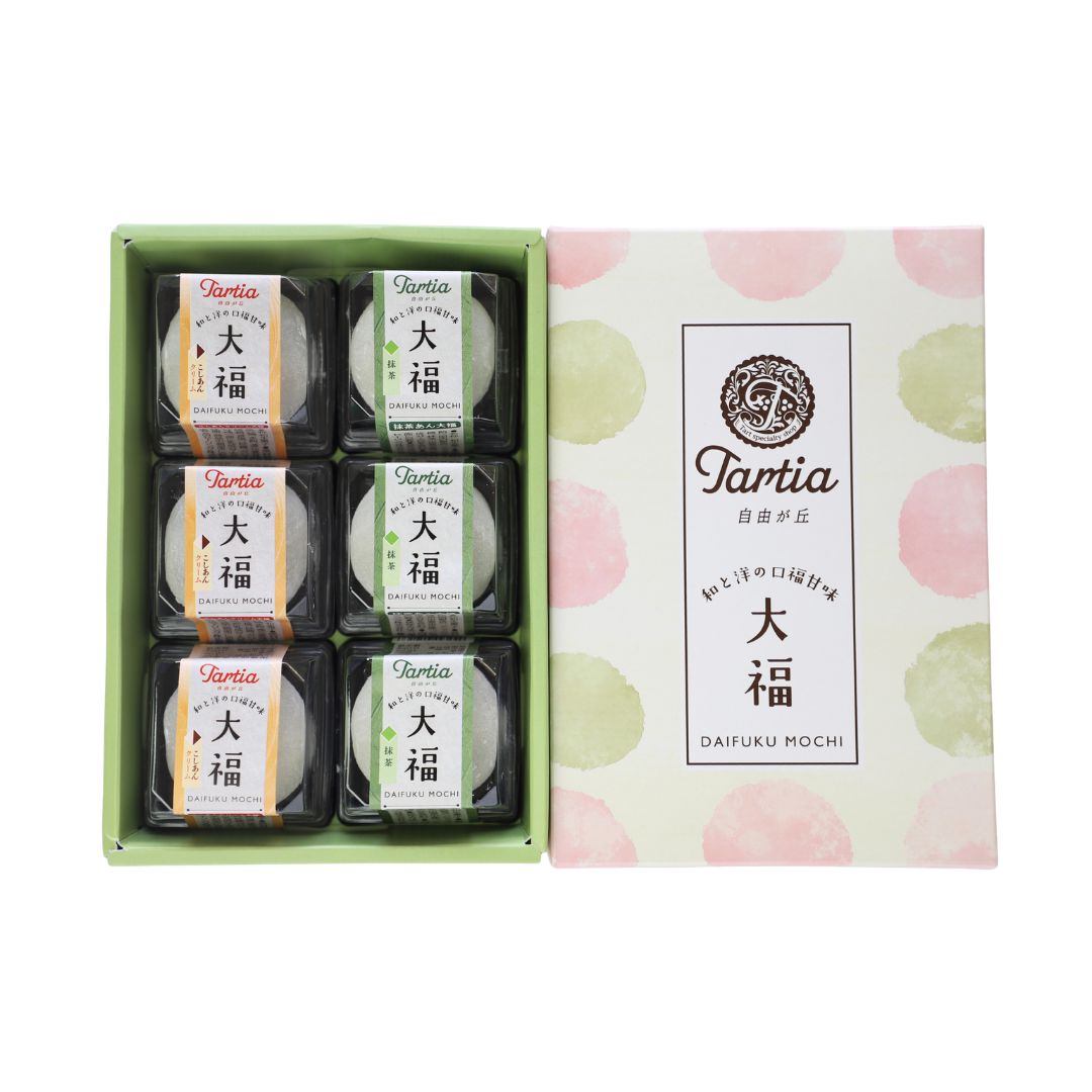 【かに舞】抹茶あん大福＆こしあんクリーム大福　各3個セット　Tartia特製化粧箱入