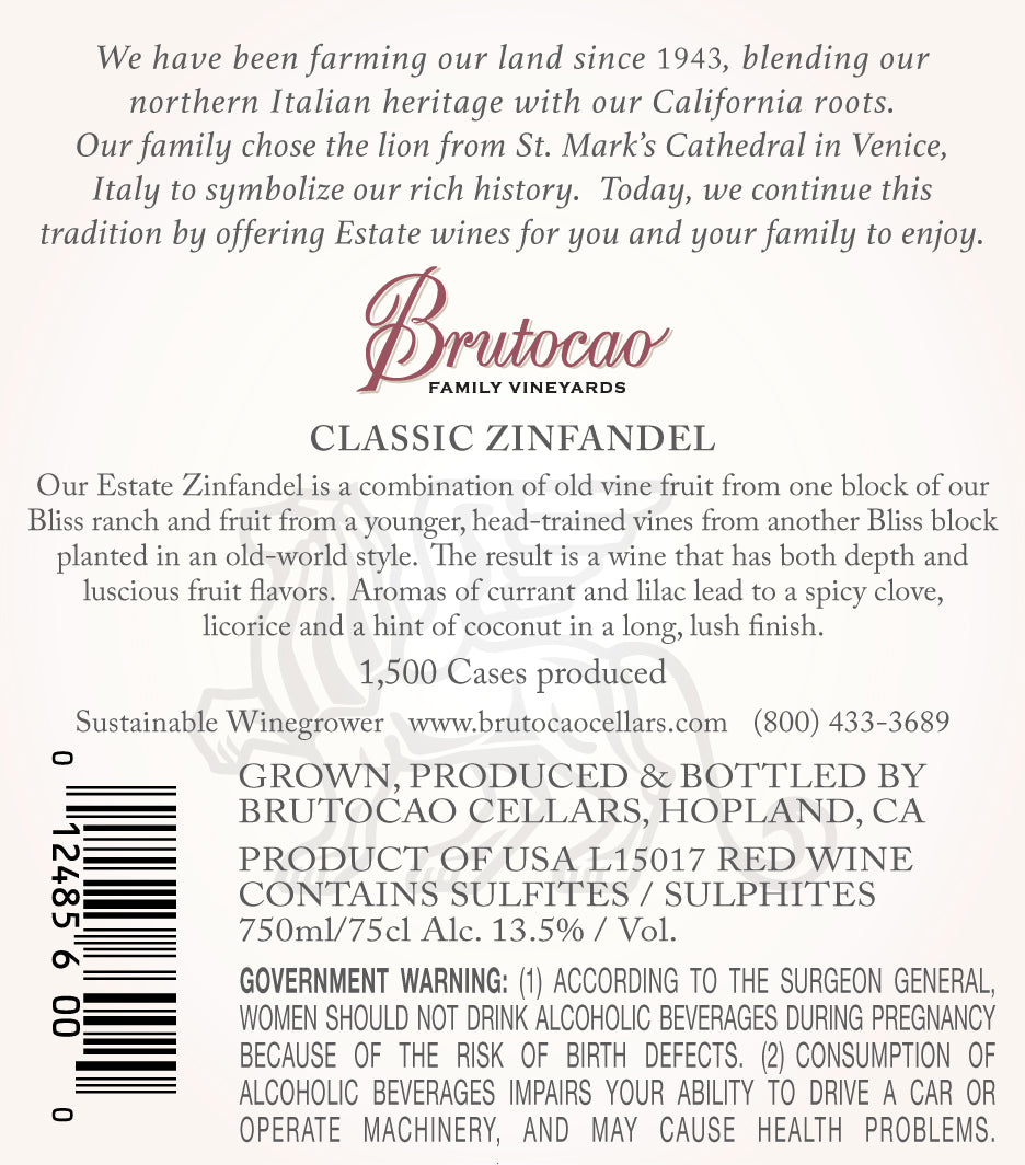 【カリフォルニアワイン】ブルトカオ　ジンファンデル　750ｍｌ